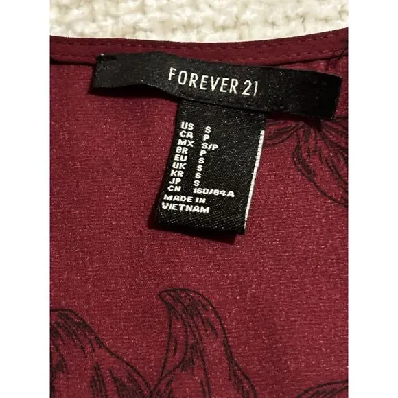 Forever 21 Wine Floral Tie Front Blouse S Fairy Grunge Romantic Witchy Aesthetic - Picture 3 of 10
